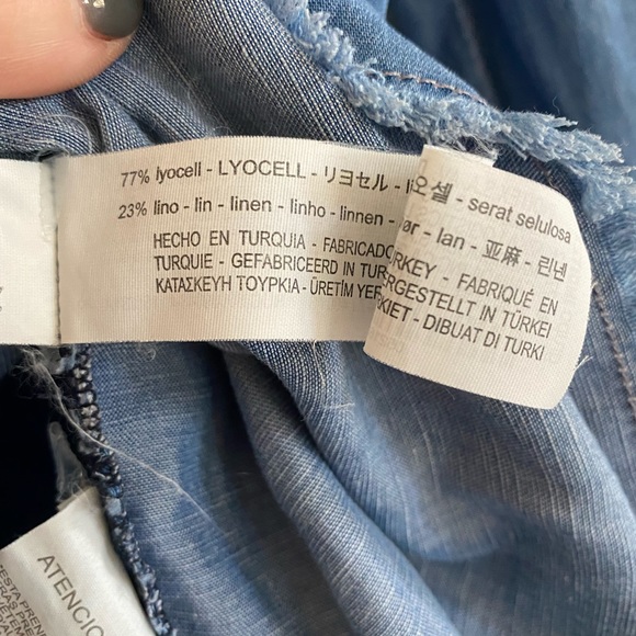 Zara Woman Blue Frayed Hem Lyocell Lightweight Shirt Dress - Picture 8 of 13